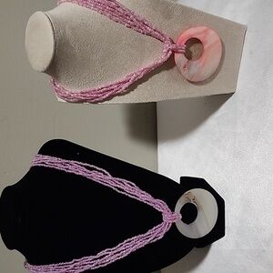 Multy Strand Beaded Necklaces With Shell Pendants Set Of 2